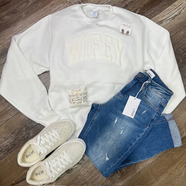 Wifey Embossed 3D Embroidered Crewneck