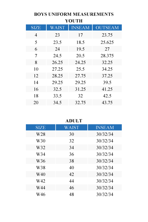 Sizing Charts Boys/Girls