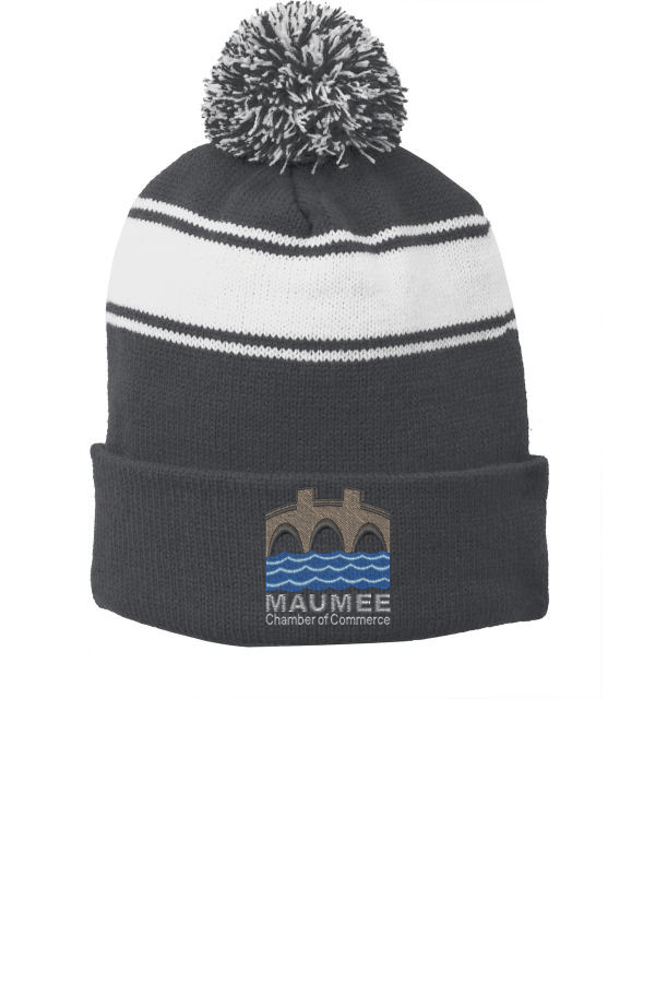 Maumee Chamber Stripe Pom Pom Beanie