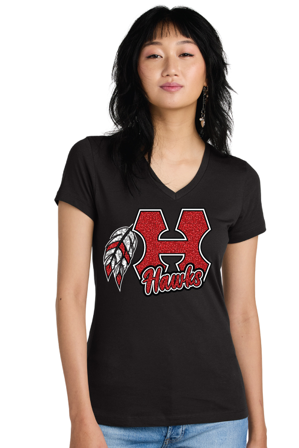 Glitter Ladies V-neck Design -Black