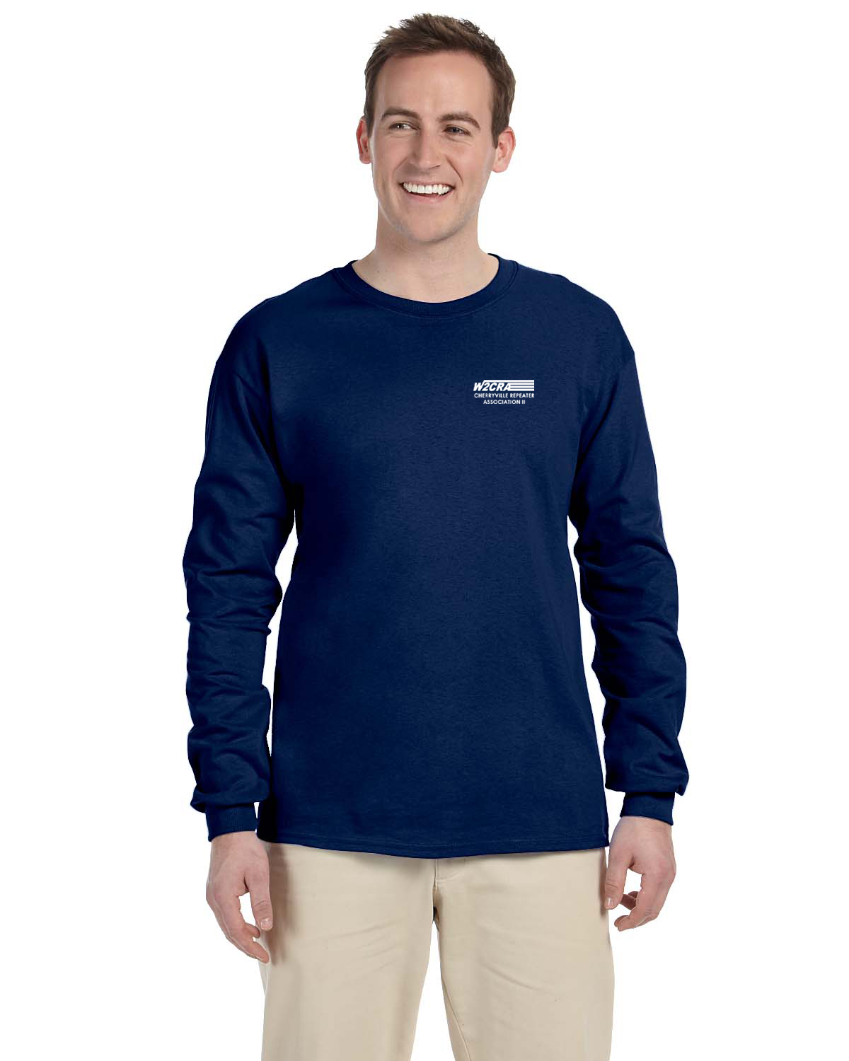 KSS240 Navy Long Sleeve Tee with White Logo on Left Chest