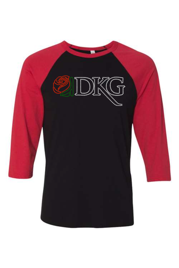 DKG Baseball Tee with front rhinestone logo, back print