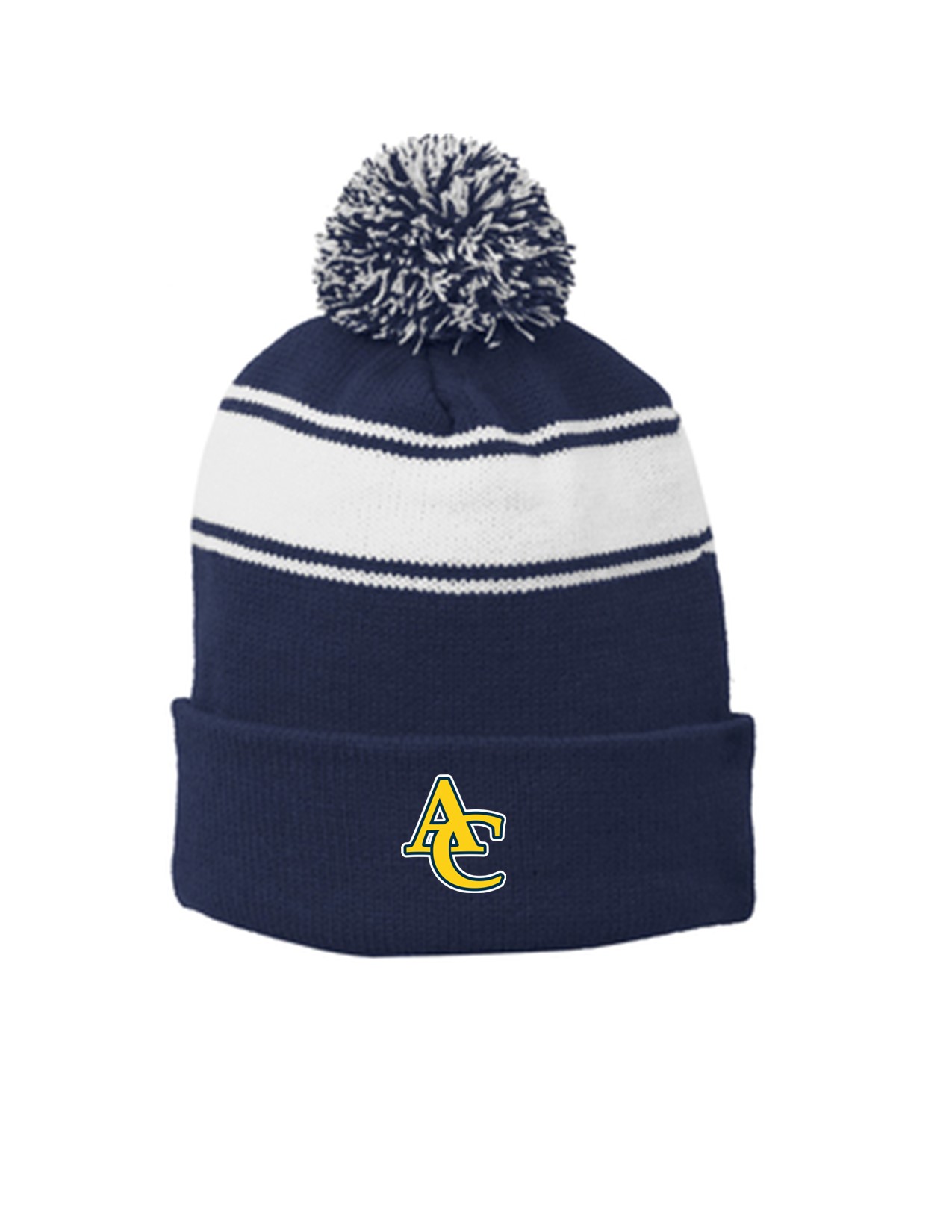 91 Sport-Tek STC28 Stripe Pom Pom Beanie with Embroidery