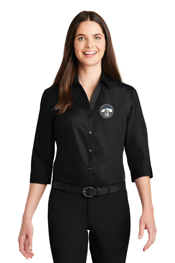 Ladies 3/4-Sleeve Carefree Poplin Shirt - Embroidered Logo-LW102