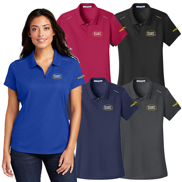 Ladies Pinpoint Mesh Zip Polo