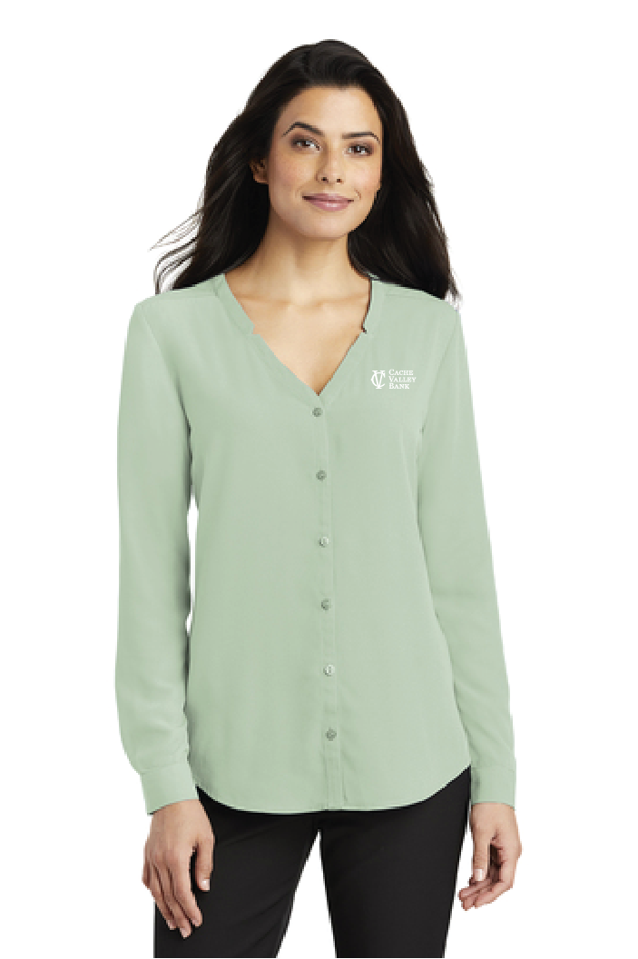 Ladies Long Sleeve Button-Front Blouse