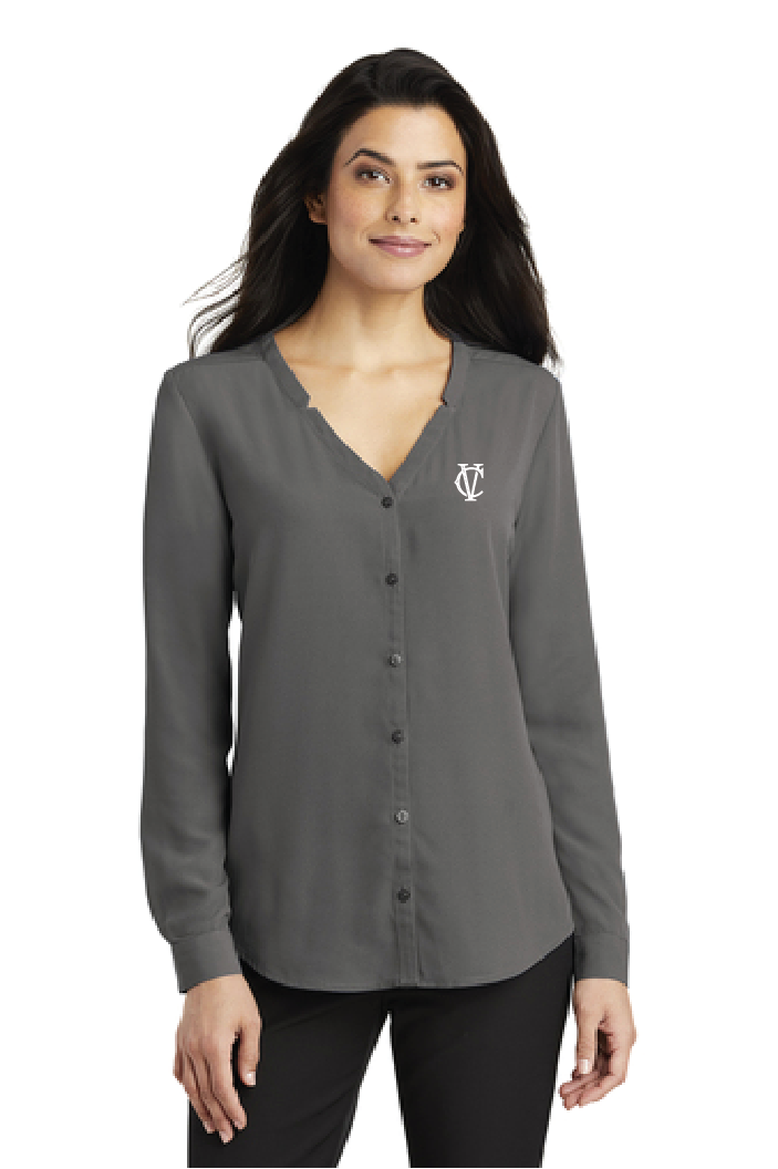 Ladies Long Sleeve Button-Front Blouse