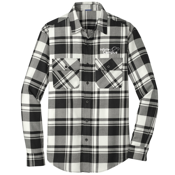 W668 Port Authority Plaid Flannel Shirt- Snow White/Black